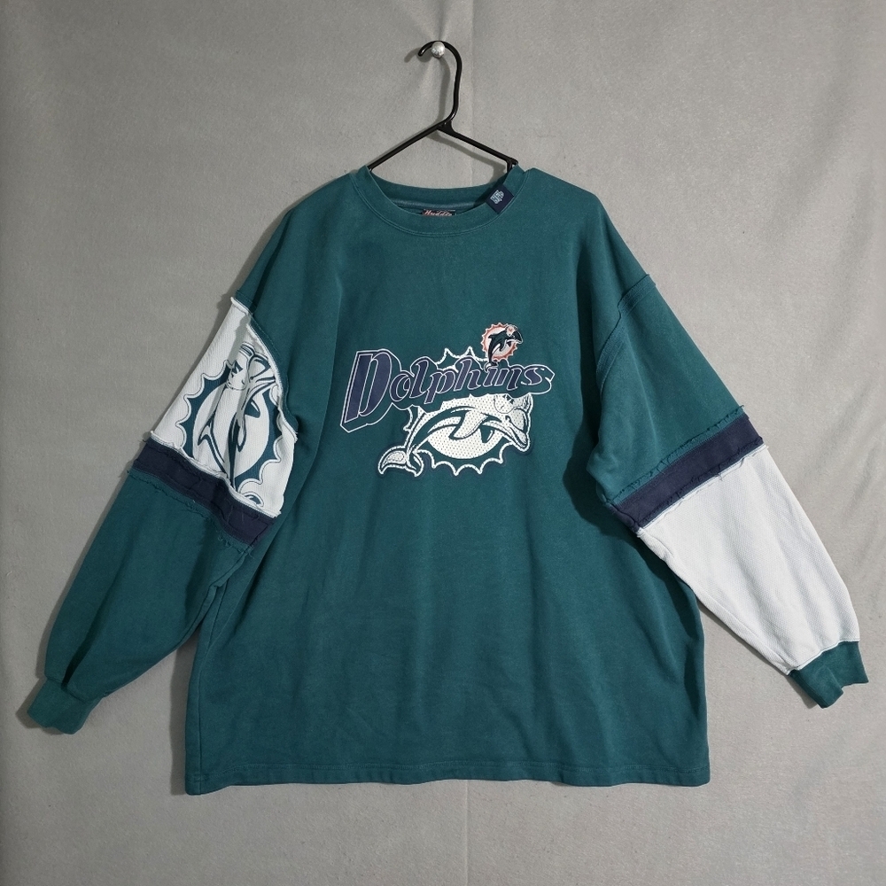 Vtg Y2k No Huddle Mens NFL Miami Dolphins Colorblock Sweater Size 2XL - Picture 1 of 12